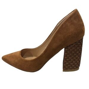 Vici Mary chestnut micro suede woven texture on block heel